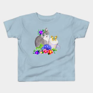 Cute Kitten and Butterfly Kids T-Shirt